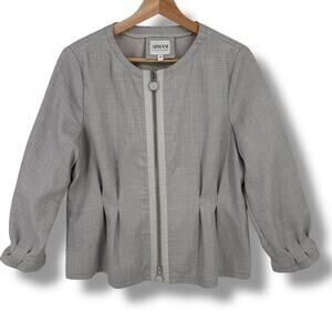 Armani Collezioni Gray Pleated Zip Jacket Size 8 Women's Lightweight Blazer
